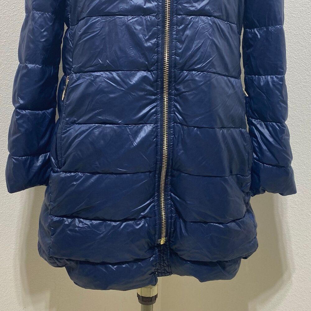 Kate Spade Coat Womens XS Faux Fur-trim Down Puffer Winter Warm Jacket In Navy - Picture 3 of 12